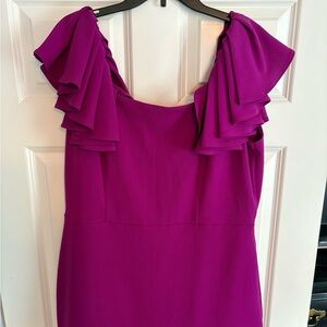 Fuchsia  Ruffled Off the Shoulder Cocktail Dress Wedding NWT